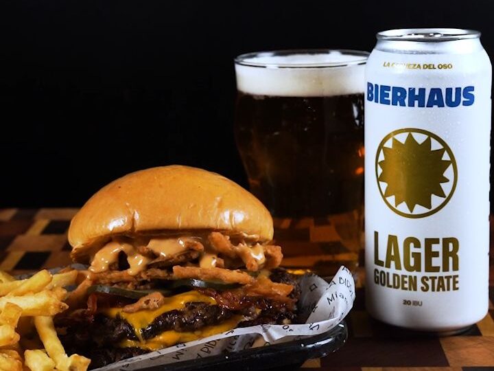 Signature burger with craft beer at La Birra Bar in Buenos Aires