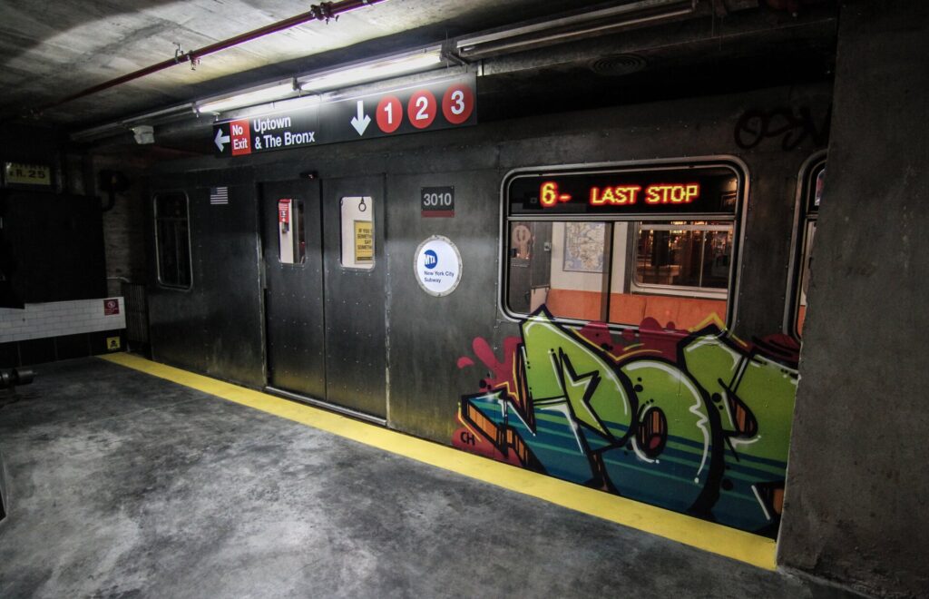Entrance to Uptown bar in Buenos Aires designed to look like a New York subway platform