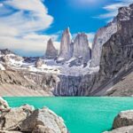 Luxury travel experience in Torres del Paine Chile with turquoise glacial lake and dramatic peaks